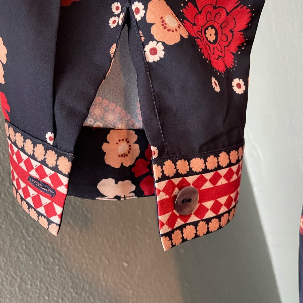 eshakti Navy Blue Floral Midi Dress with Red and White Prints - Picture 7 of 10
